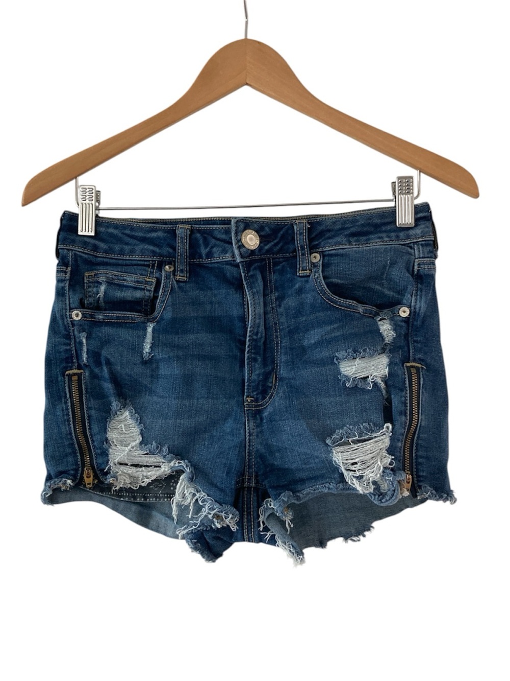American Eagle Outfitters 8 Distressed Dark Blue Denim Shorts with Zippers